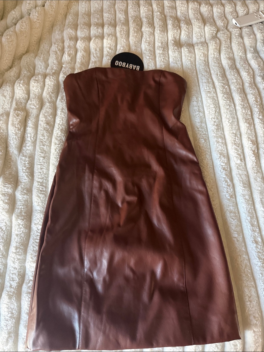 Strapless Faux Leather Mini Dress in Burgundy by Bardoo